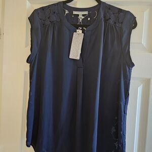 Daniel Rainn Navy Blouse with Lace Details